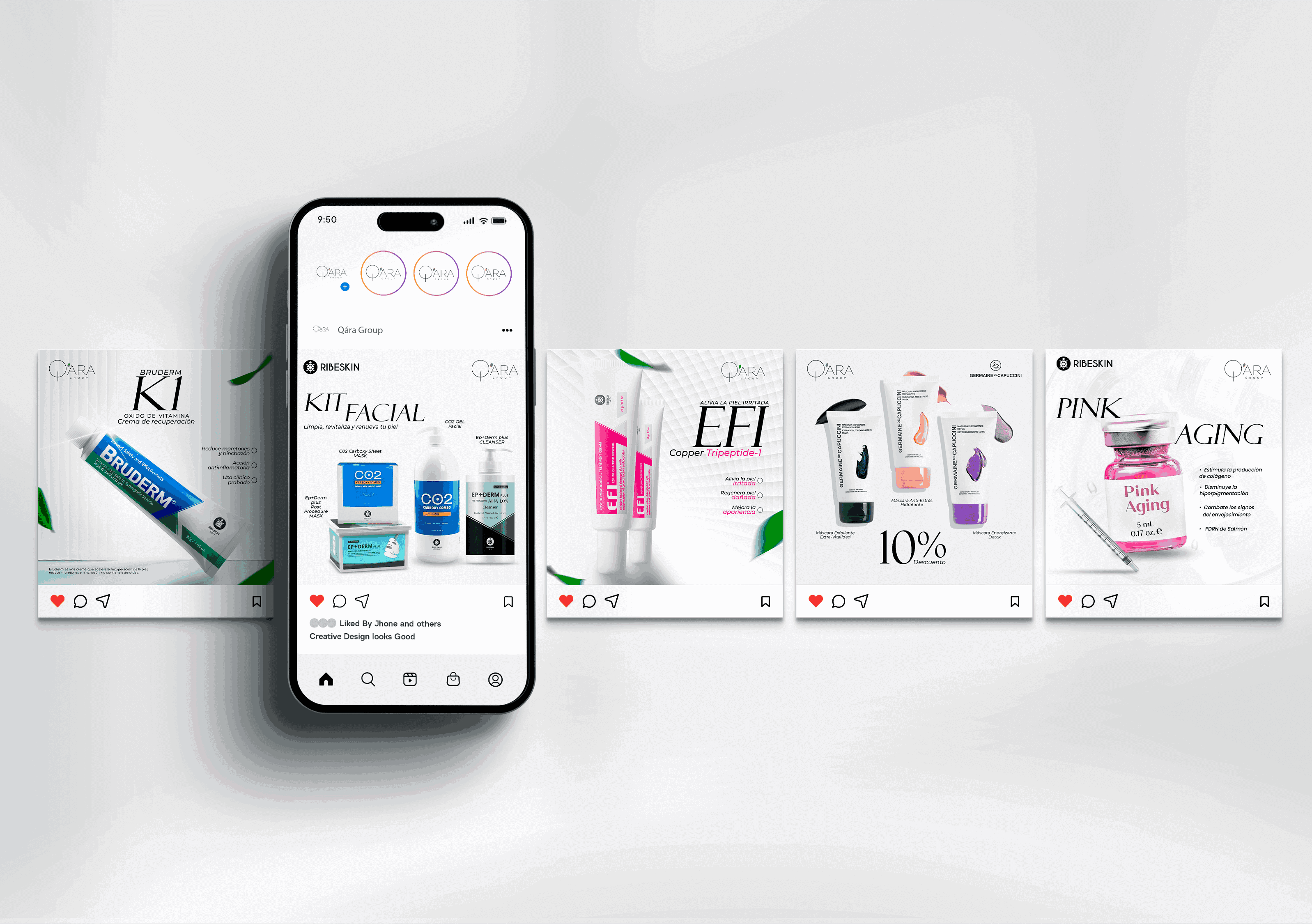 Diseño de contenido digital elaborados por Agency TGH para redes sociales de Q´ara Group