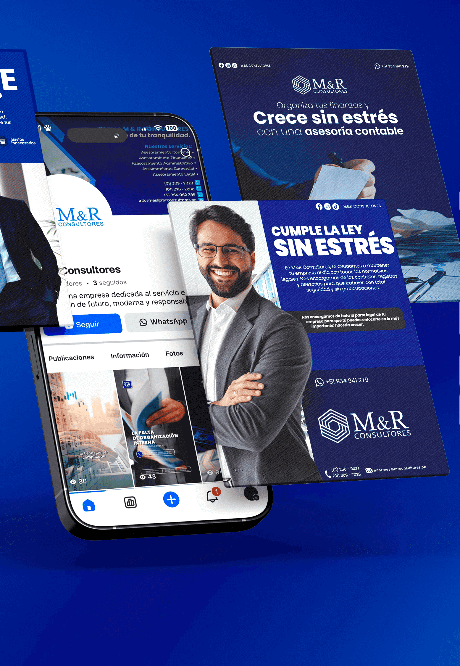 Diseño de contenido digital elaborados por Agency TGH para redes sociales de M&R Consultores